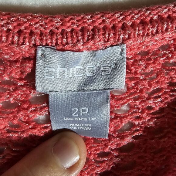 Chicos Pink Shimmer Sweater Size 0 Small, Gently Used, slip holes, summer cover - Picture 6 of 12